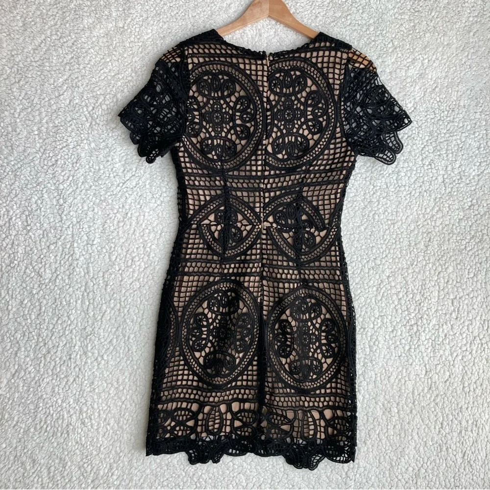 J.O.A. Los Angeles Women's black crochet lace overlay short sleeve dress, Sz S - Picture 13 of 17
